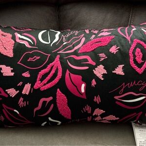 Juicy Couture Lip Print Pillow in Black and Pink